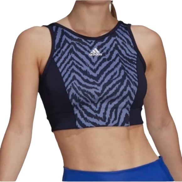 adidas Other - ADIDAS Aeroready Zebra Print Crop Top Round Neck Mesh Open Back NWT Size Large